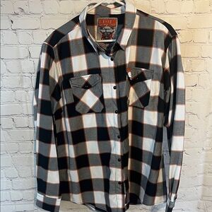 2X FAT DADDY DIXXON Men's Black, White, and Orange Plaid Shirt LIMITED EDITION